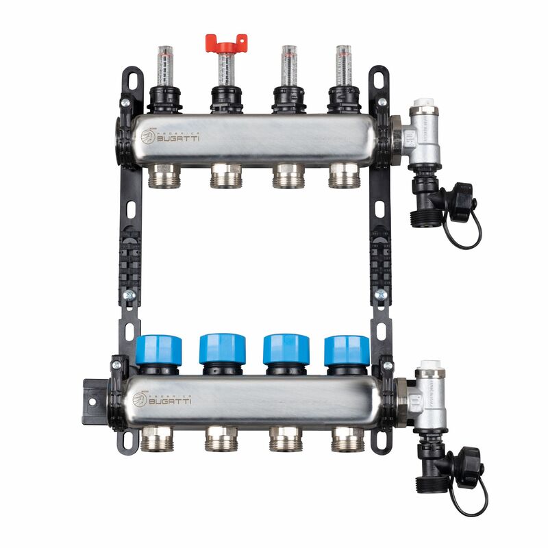Коллекторная  группа с расходомерами 1"x3/4" 4 вых. Federica Bugatti  нержавейка