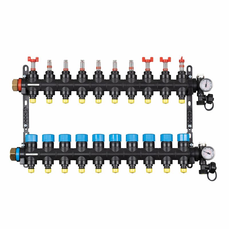 Коллекторная группа с расходомерами Federica Bugatti 1"х3/4" 10 вых.пластиковый (PUSH-фитинг или адаптер под евроконус)